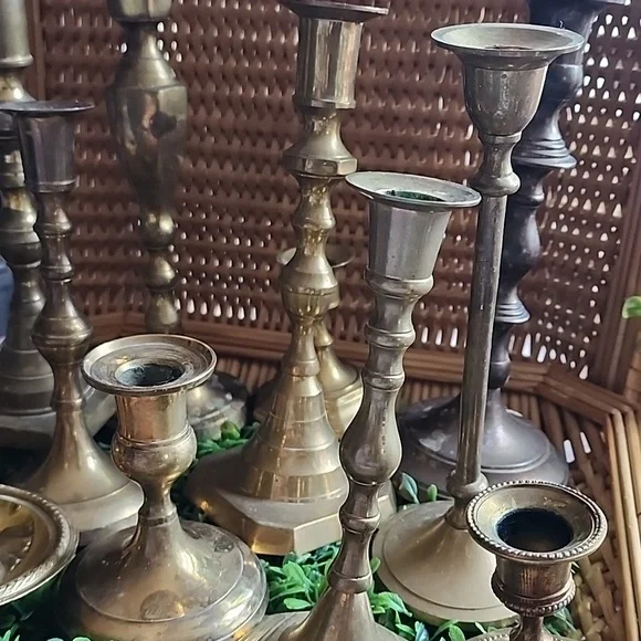 Instant Collection Lot of 11 Vintage Brass Candlesticks